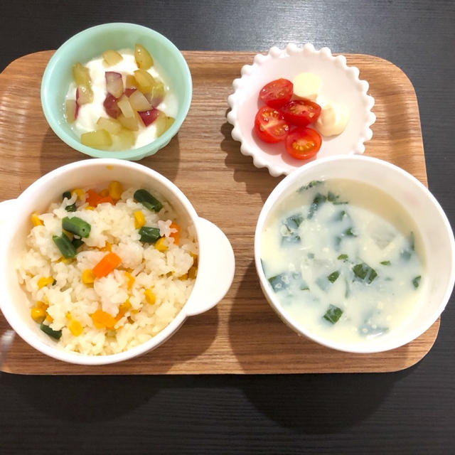 【幼児食】1y10m☆6/21のまとめ☆混ぜるだけ！即席ピラフ&高野豆腐と海苔のお吸い物