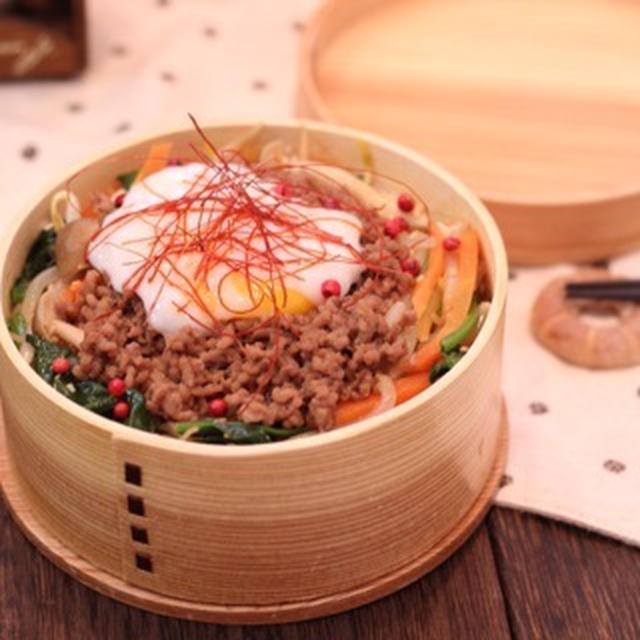 カフェ弁当☆野菜たっぷりビビンバ丼弁当(レシピ）