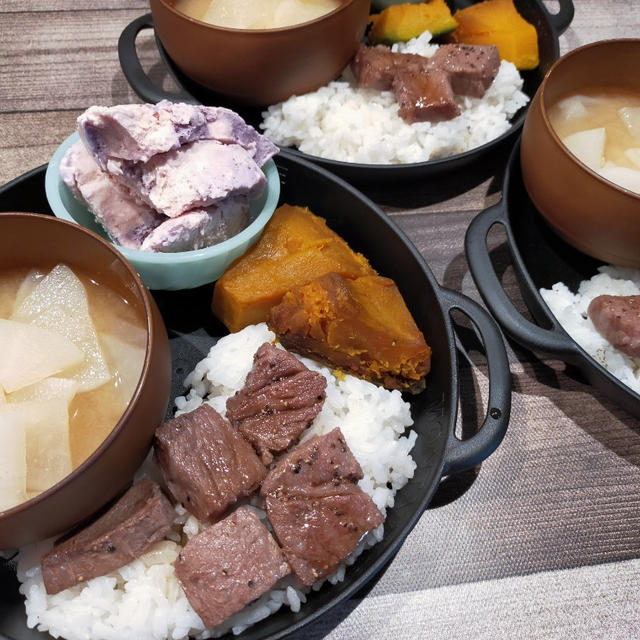 半額だけど？サイコロステーキで晩ごはんでした＼(^o^)／