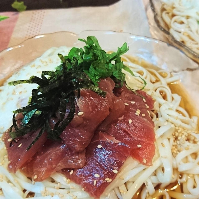 【レシピ】夏に★ヒンヤリ★サッパリ【マグロの山かけ冷製うどん】