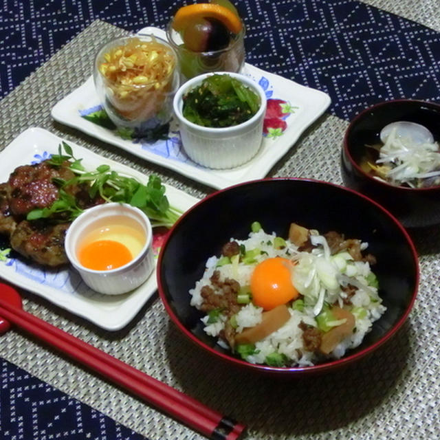 「美味しい卵」で豚つくね＆牛肉とレンコンの混ぜご飯（モニター）