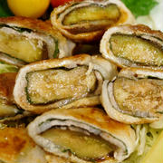 【茄子の豚肉大葉巻き】簡単！！５分！！焼き肉のタレかけで美味しい～です♪