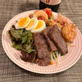 コストコ牛肉ステーキ＆長芋ステーキ。