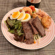 コストコ牛肉ステーキ＆長芋ステーキ。