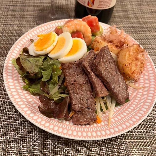 コストコ牛肉ステーキ＆長芋ステーキ。