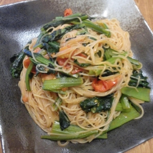 [一皿でお腹いっぱい]プチトマトと小松菜の焼きビーフン