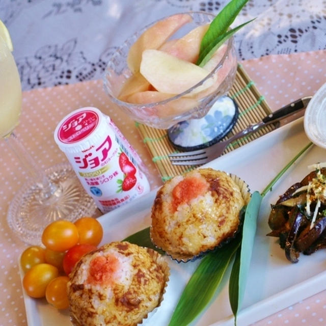 【ワンプレート朝ご飯は味噌マヨ明太子の焼きおにぎり他】／【絶品自家製青紫蘇ふりかけ】