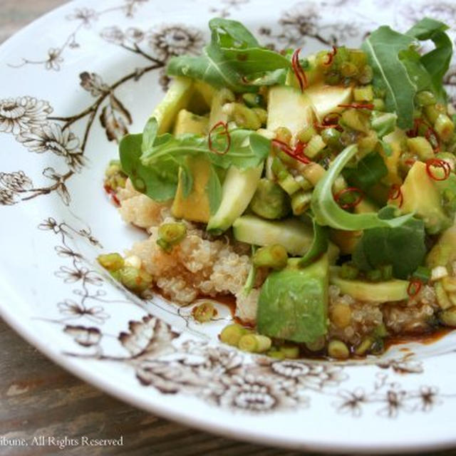 Zucchini and Avocado Salad on Quinoa with Scallion Dressingズッキーニとアボカドサラダのキノアのせ
