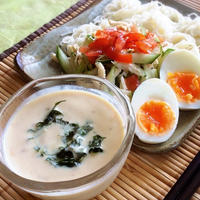 夏バテ防止に梅豆乳ダレでつけそうめん