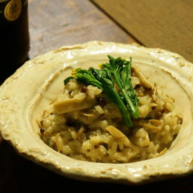 柚子胡椒香る♪きのこと虎豆の白味噌リゾット