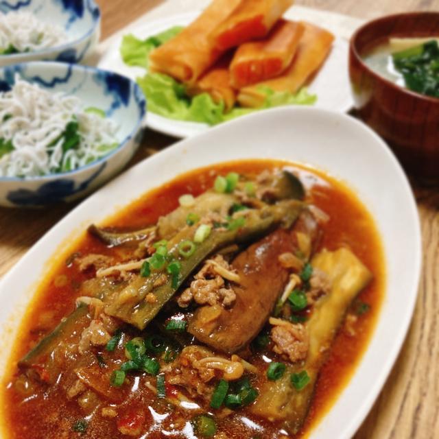 お茄子の中華炒めの夕ご飯