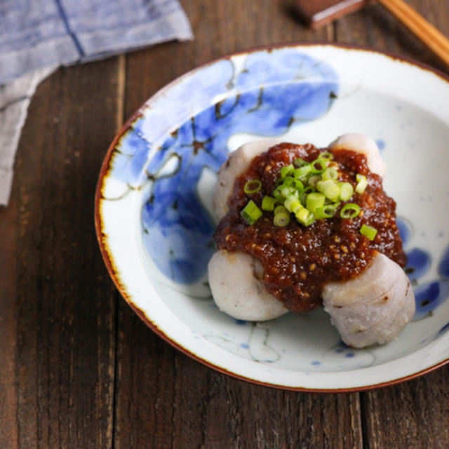 【レシピ】海老芋の胡麻味噌だれ。