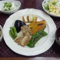 【献立】グリル野菜＆グリルポーク、冷奴、キャベツときゅうりの即席お漬物、玄米ご飯