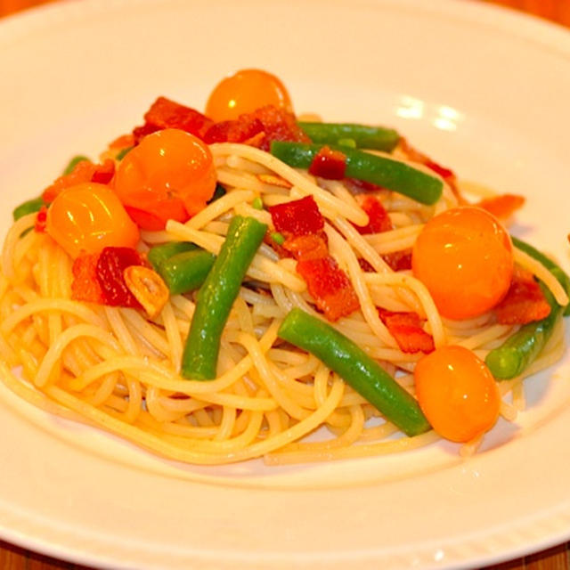 ミニトマトといんげんのさっぱりパスタ
