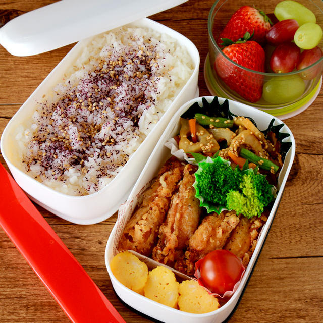 【今日の娘弁】手羽中のから揚げ弁当→私のランチワンプレートもできちゃった！