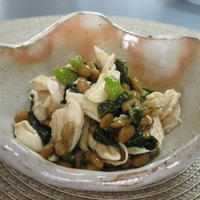 ササミと納豆と大根葉のジュレポン酢和え