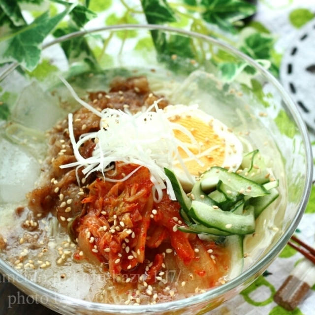 昼カフェ★　韓国冷麺風冷やしそうめん(レシピ）ひとはだ脱ぎます展