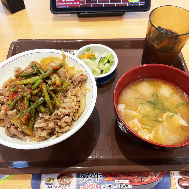ニンニクの芽牛丼の中盛＆とん汁おしんこセットを食す 〜すき家・期間限定＋とん汁フェア〜