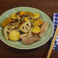 フライパンで超簡単！豚角煮と秋の味覚いっぱい炒め煮の作り方