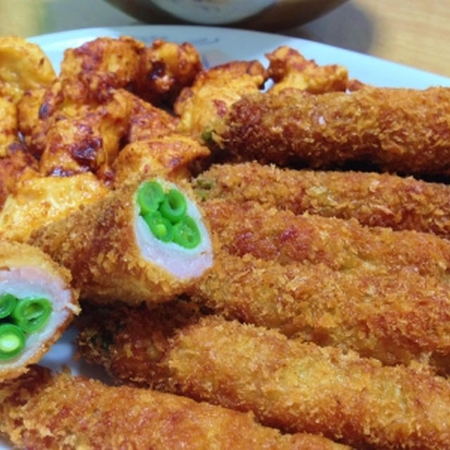 インゲンに豚バラ肉を巻いて＆アーモンドの花♪