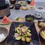 ズッキーニと茄子と豚肉の柚子胡椒炒めの献立。今日のいろいろ。