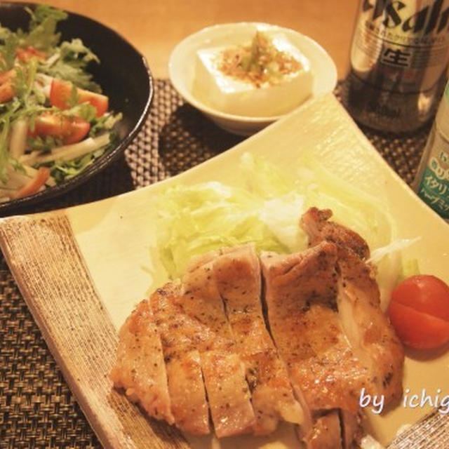イタリアンハーブミックスチキンと春菊のサラダでうち飲み＆マツコの知らない世界で紹介された菊水堂ポテトチップ