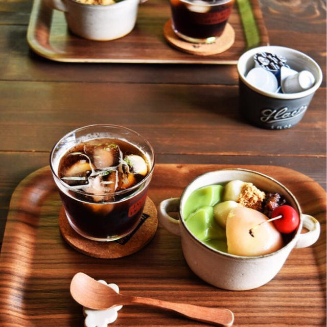 【おもてなしデザート】抹茶ラテゼリーあんみつ  と 夏野菜のピザ #打合せ#白玉#冷たいデザート