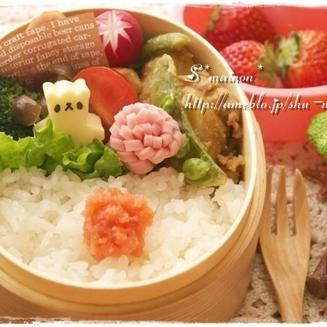＊ベビーチーズdeひょっこりくまちゃん＆新じゃがのみそ炒め弁当☆Ｊ弁キャラ弁＊