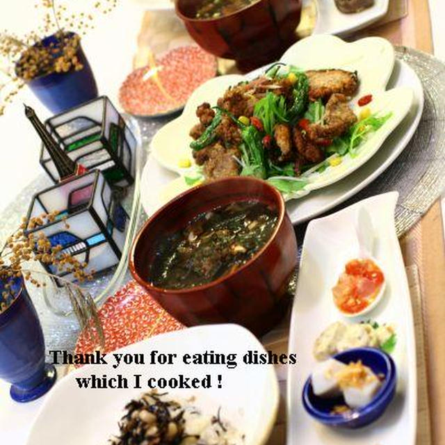 カリカリ豚から揚げと旬野菜のサラダ仕立て＆ＭＥＮＵ
