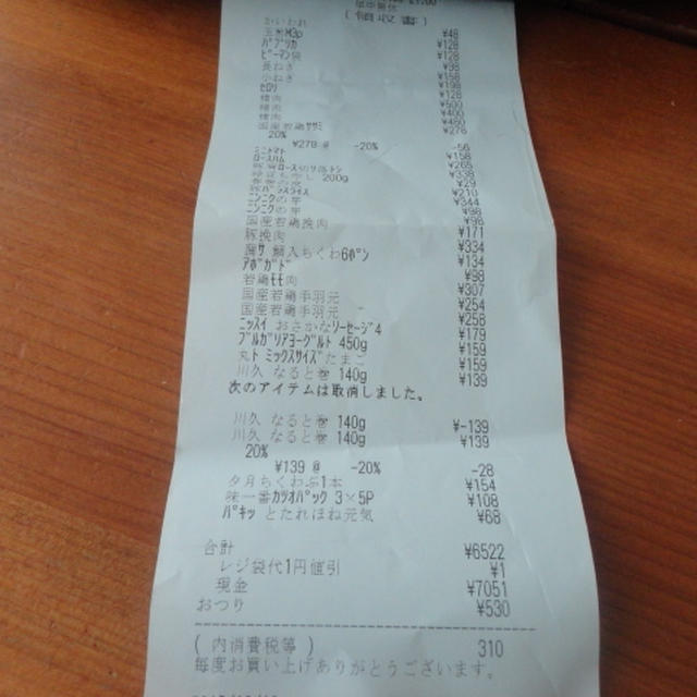 １０月合計買い出し￥９１５１円也