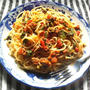 鯖缶と大根菜のトマトソースパスタ