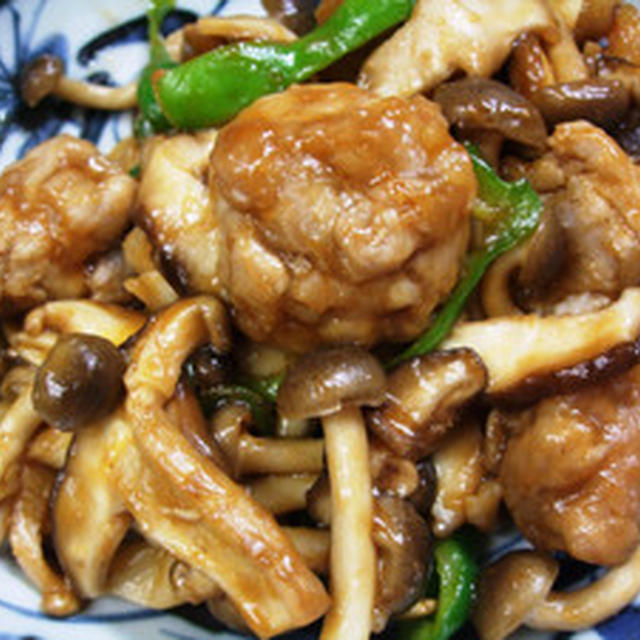 薄切り肉の肉団子＆きのこソテー