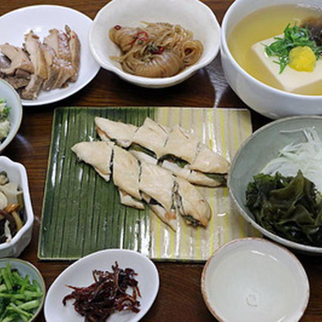 「ささみの梅しそ焼き」をメインに晩酌