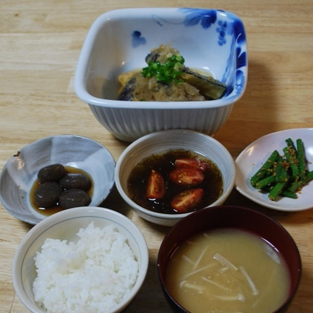 昨夜は鶏と茄子の揚げ浸しなど～！