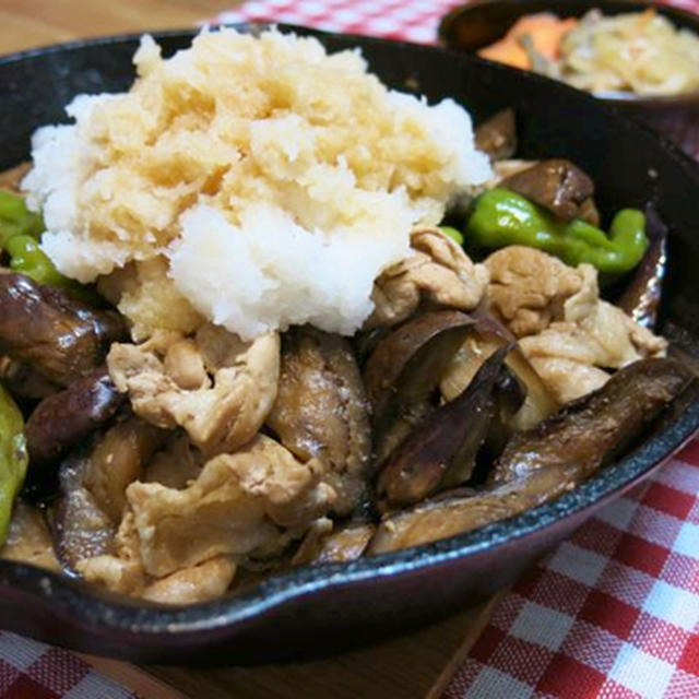 今日の晩ご飯/暑い日には、ぴったり！ スキレットで作る、さっぱり美味しい「豚肉と茄子のおろしポン酢」。