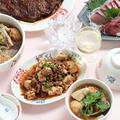 中華風牛のステーキと中華の日の夕食