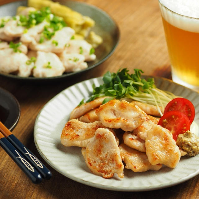 鶏むね肉の水晶鶏、茹でと焼き、冷凍保存