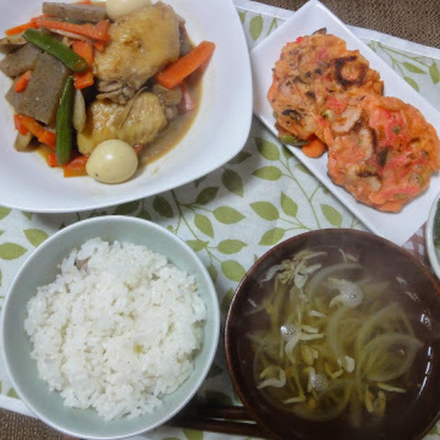 鶏手羽とごぼうの味噌煮＆紅しょうがのお好み焼き風♪♪