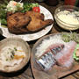 瀬戸内海産天然マダイ・シマアジ・アコヤガイの刺し身、若鶏半身揚げほか。