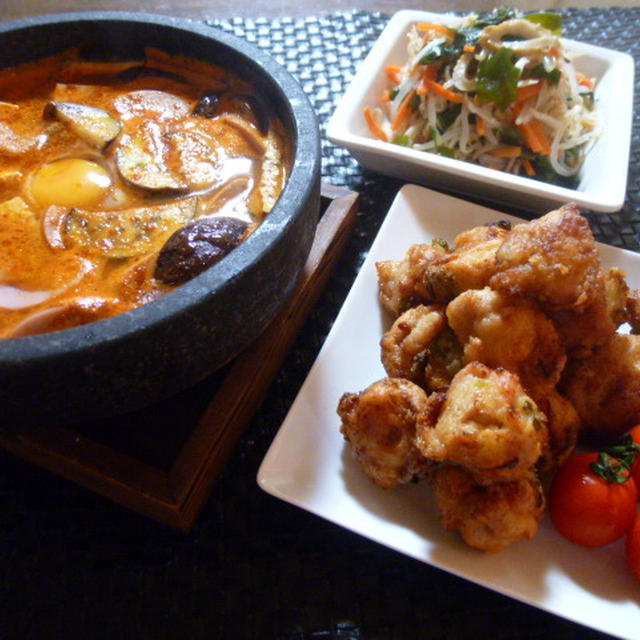唐揚げと切り干し大根ともやしの中華和えの献立　夕ご飯（二日分）