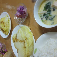 ココナッツミルク風スープ★と蒸し白菜のジンジャーソース