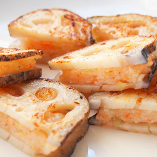 レンコンのエビはさみ焼きの巻