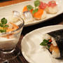 恵方巻き・手まり寿司・海老とグレープフルーツのパフェ風前菜・水菜の煮浸し