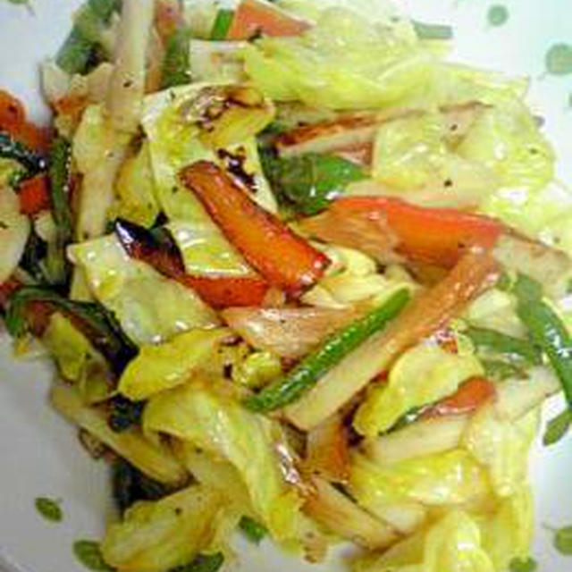 100円未満deちくわと野菜の中華風炒め
