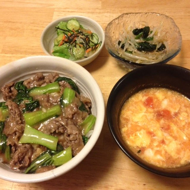 昨夜は牛肉と青梗菜の中華丼など～