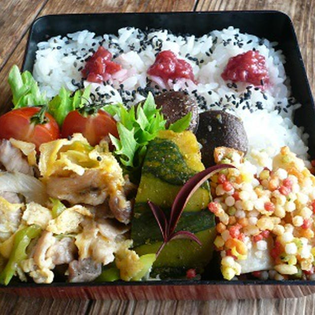 豚ばらと長ネギの卵とじ炒め弁当♪