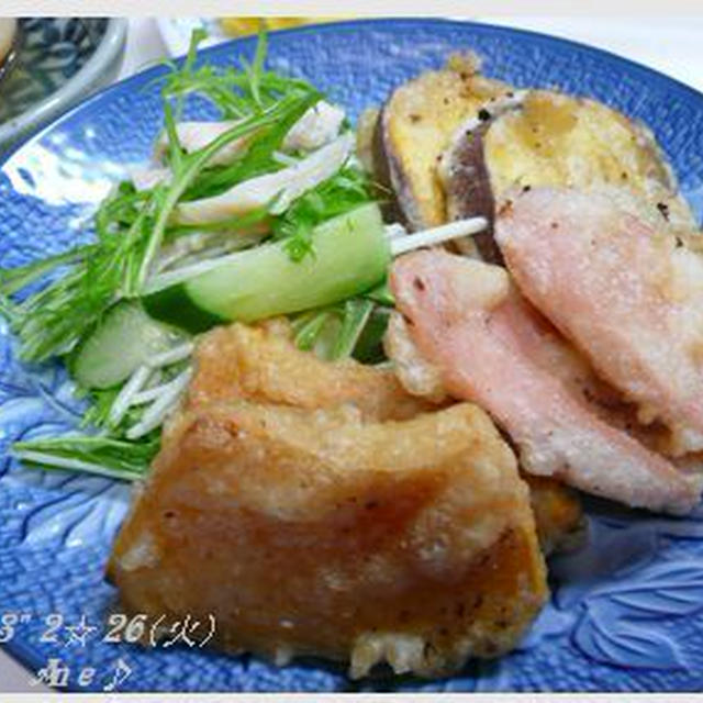 おでん汁煮魚＆3品天ぷら＆チキンサラダ♪