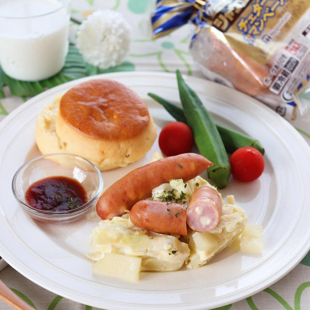 手軽にレンチン朝食♪シャウとキャベツのオープンオムレツ☆
