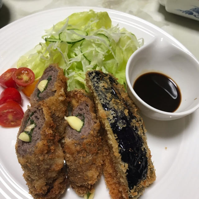 牛肉の紫蘇チーズ巻き&茄子フライ