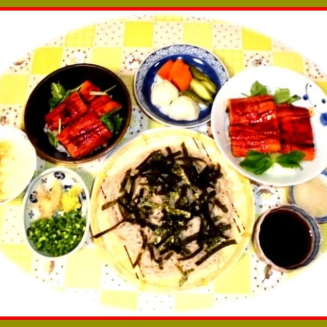 鰻丼と冷たい蕎麦て夏晩ご飯